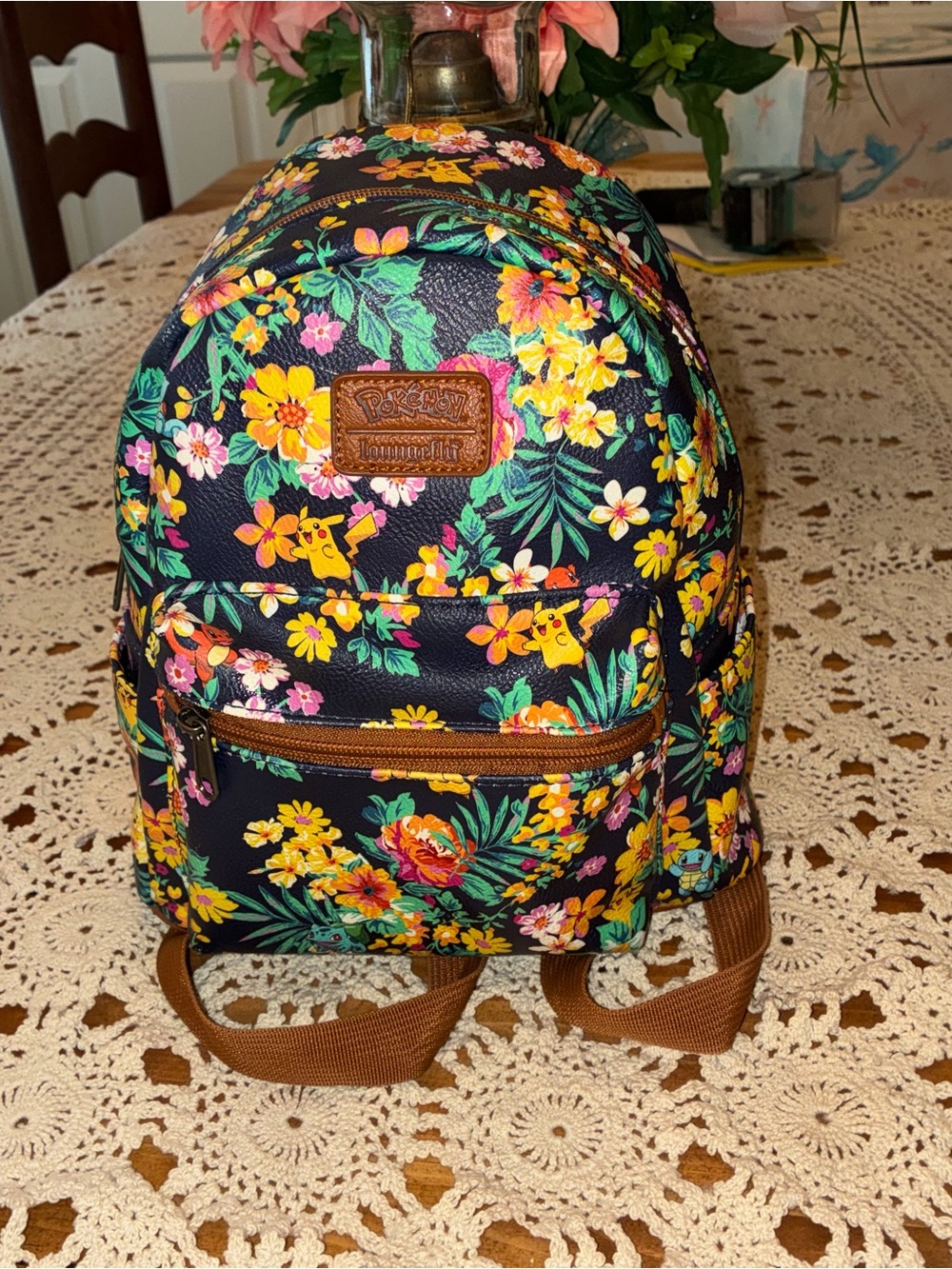 Loungefly Navy Floral Pikachu Mini Backpack